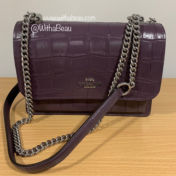 Coach Klare Crossbody Bag - Silver/Amethyst/Purple - Crocodile-embossed Leather - Picture 2 of 8
